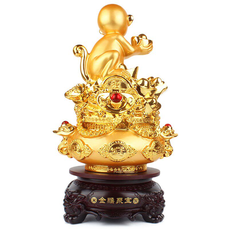 猴子聚宝盆摆件元宝金猴聚宝工艺品家居风水吉祥物属相猴开业礼品