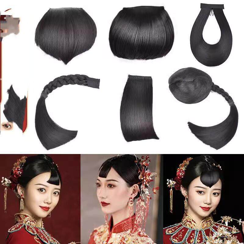 古装假发新娘秀禾刘海中式桃心假发片女儿童舞蹈表演刘海民国发饰