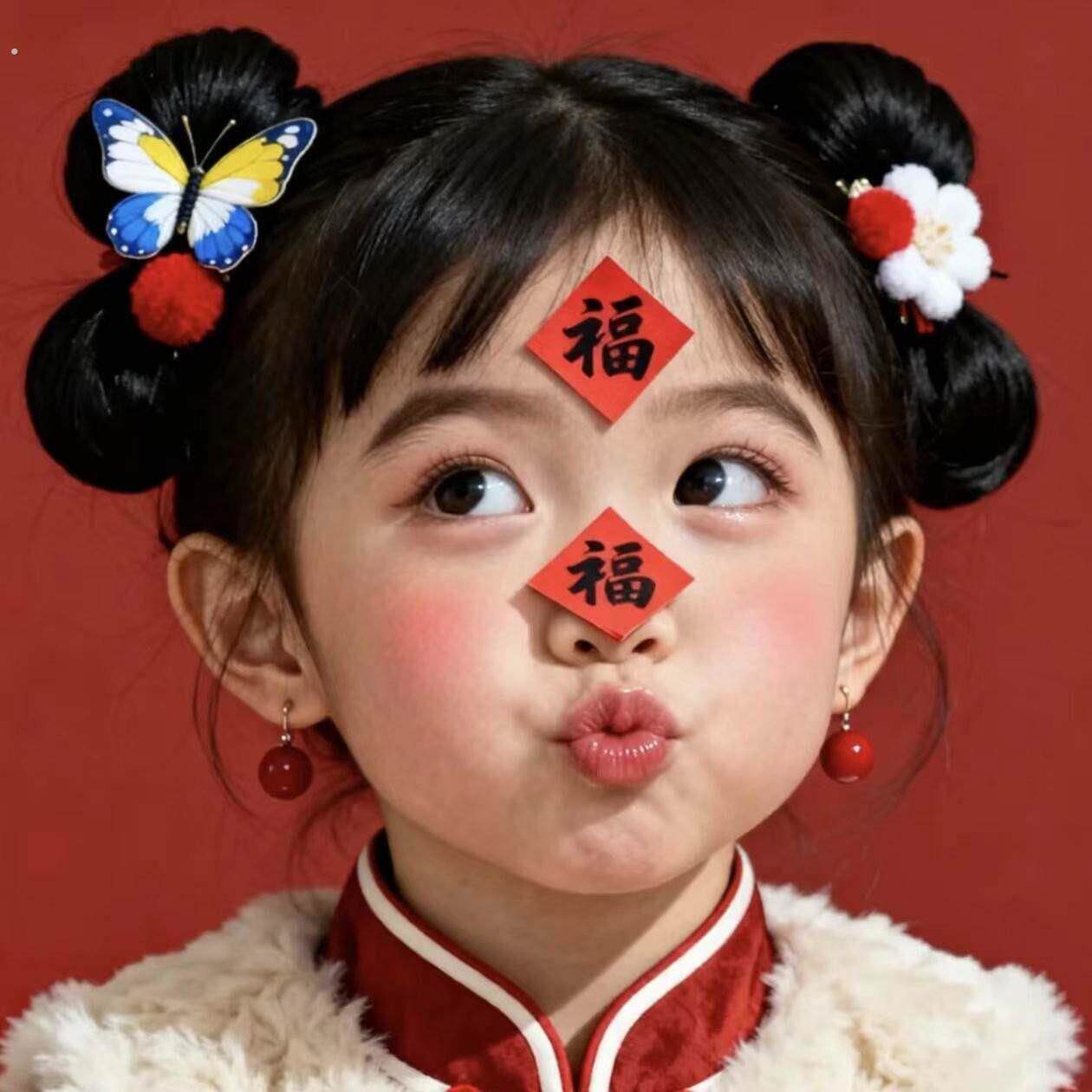 新年装饰福字贴马年过年拍照脸贴宝宝闺蜜氛围感拍照道具出片神器