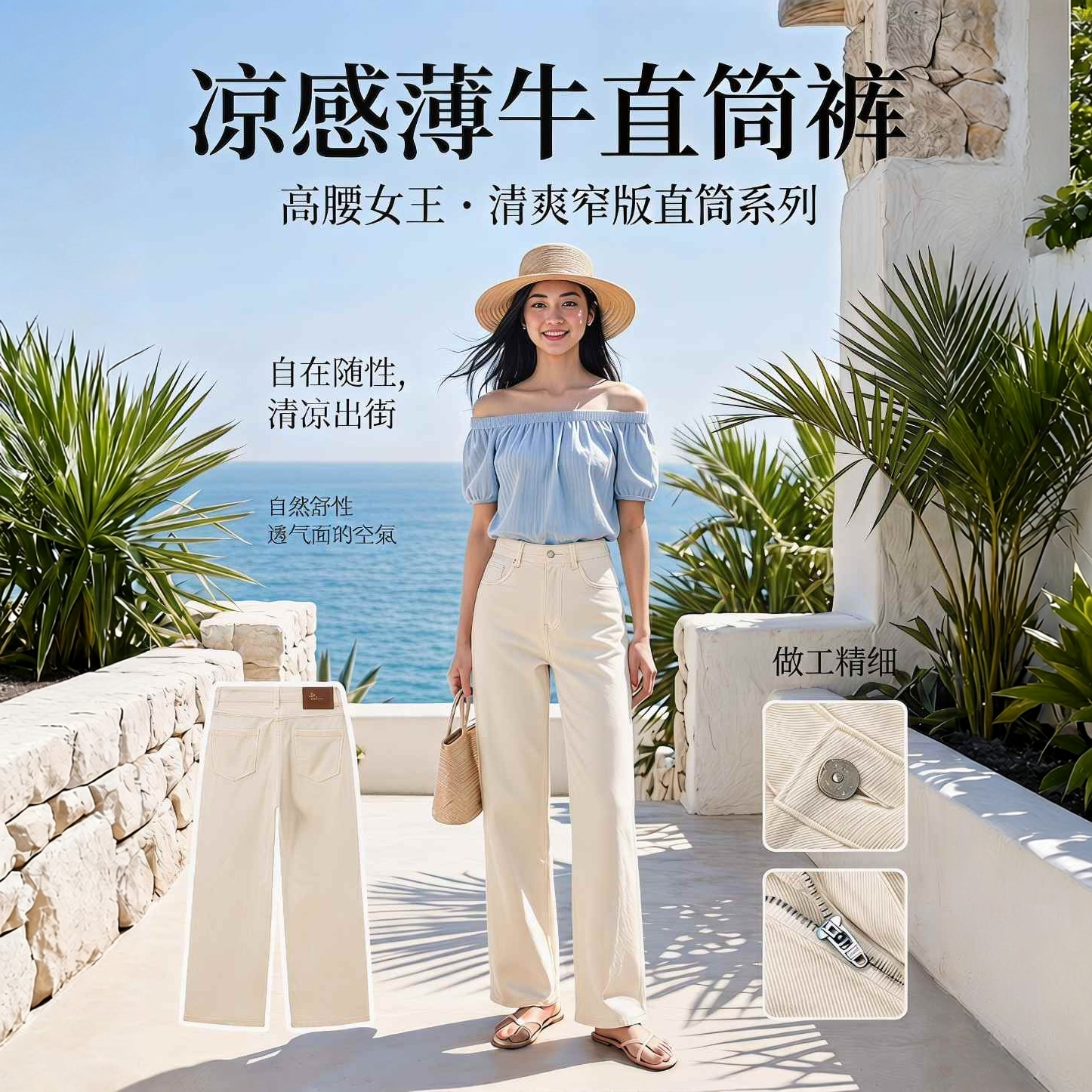GYNW【奶杏薄款】莱赛尔天丝牛仔裤四面弹力高腰窄版直筒牛仔夏款