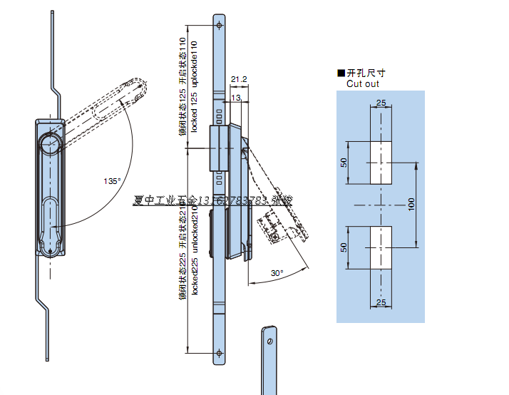 工业不锈钢门锁天地锁连杆锁齿条型联动门锁电气柜门锁MS840-1S