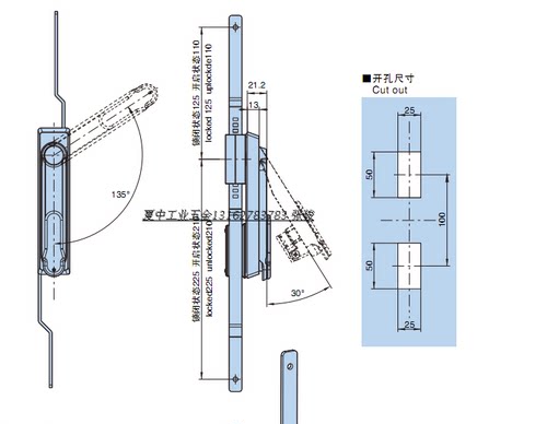 工业不锈钢门锁天地锁连杆锁齿条型联动门锁电气柜门锁MS840-1S