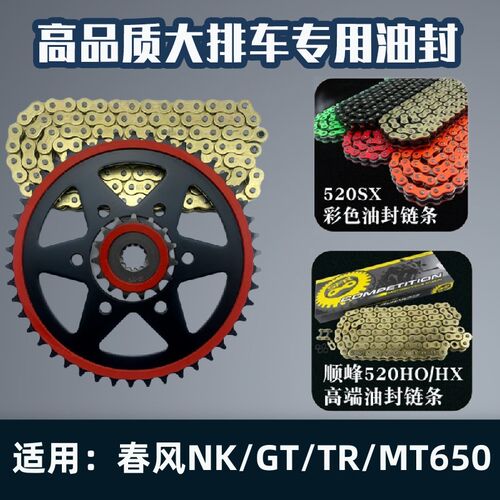 适用春风NK650/GT/TR/MT 摩迈士彩色链牙盘链条油封加厚链条套链
