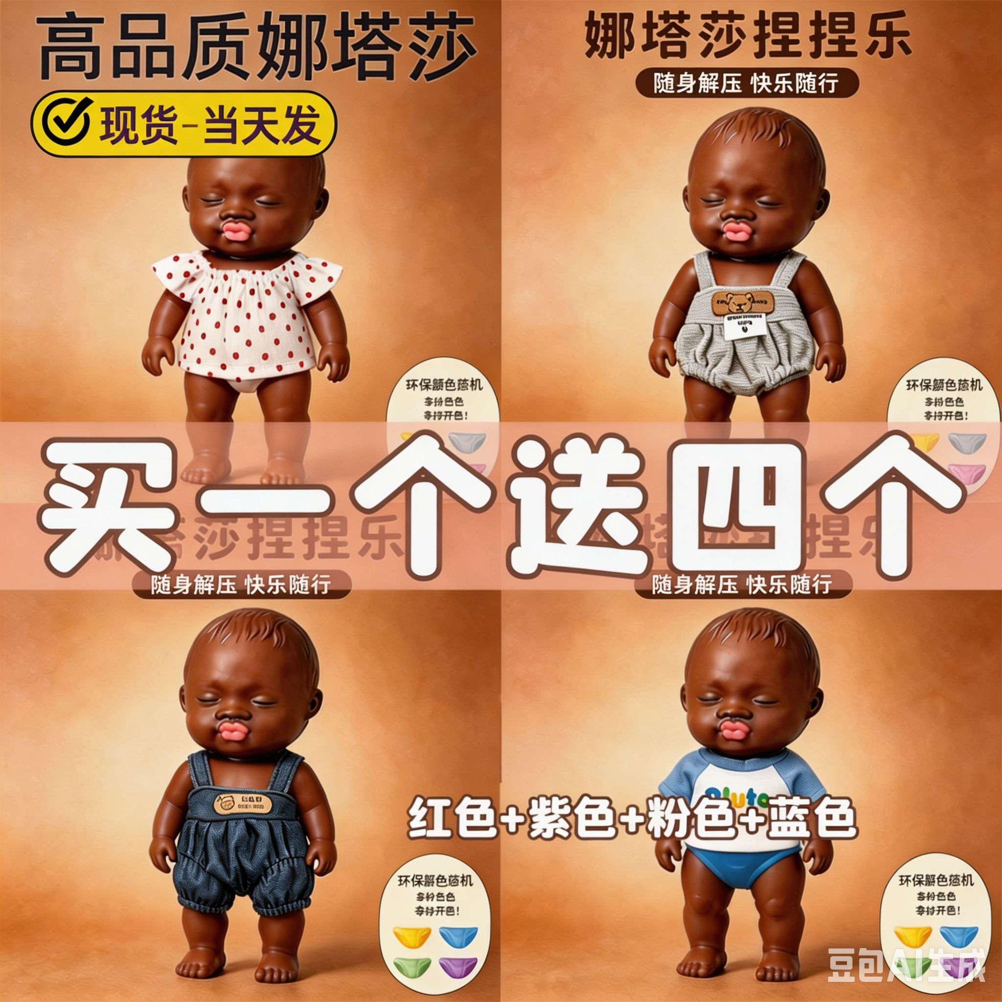 丑娃娜塔莎娃娃tpr玩偶衣服解压捏捏玩具塔娜沙公仔小号黑娃娃白8