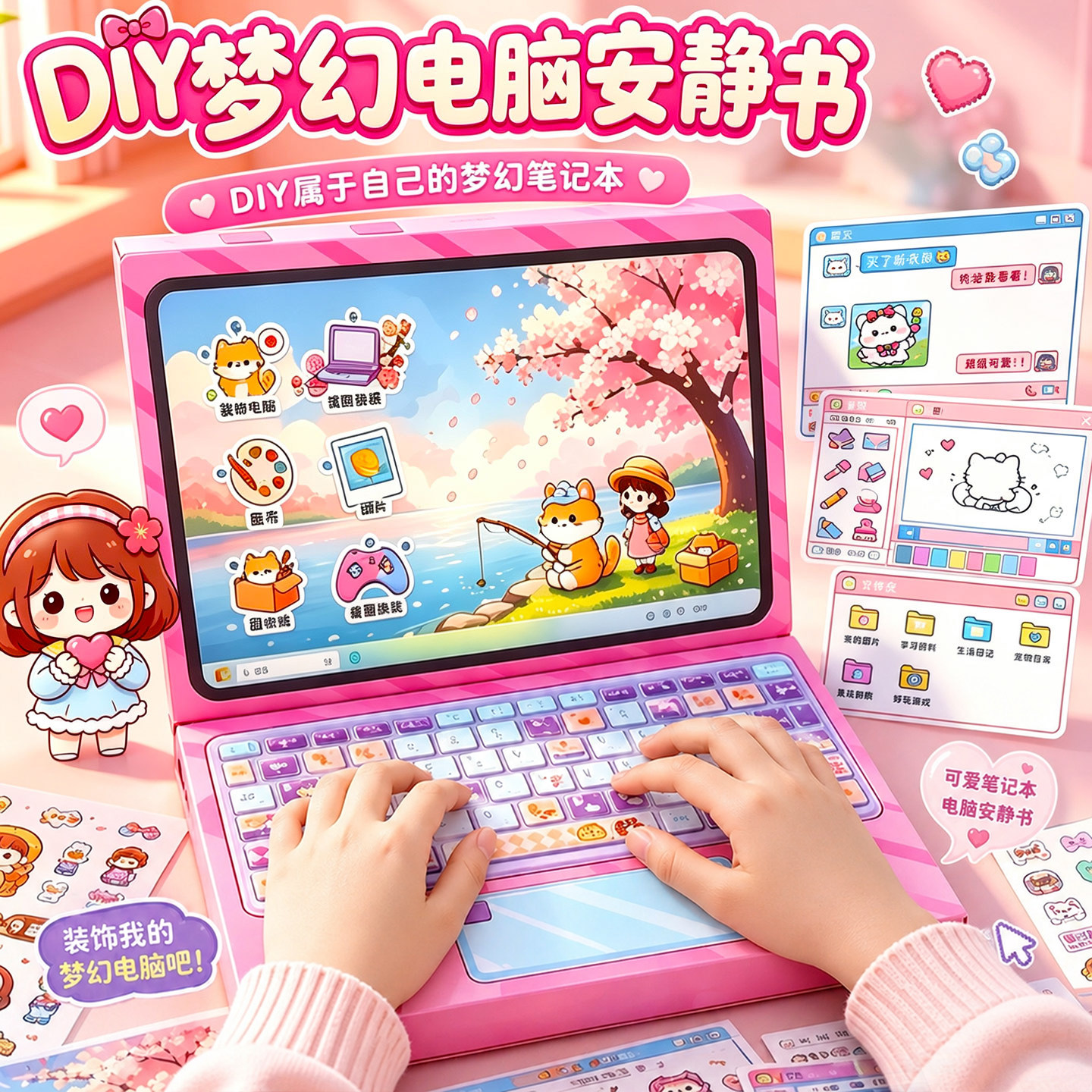 萌崽梦幻笔记本电脑安静书贴纸卡通桌面装饰贴儿童DIY手工材料包3