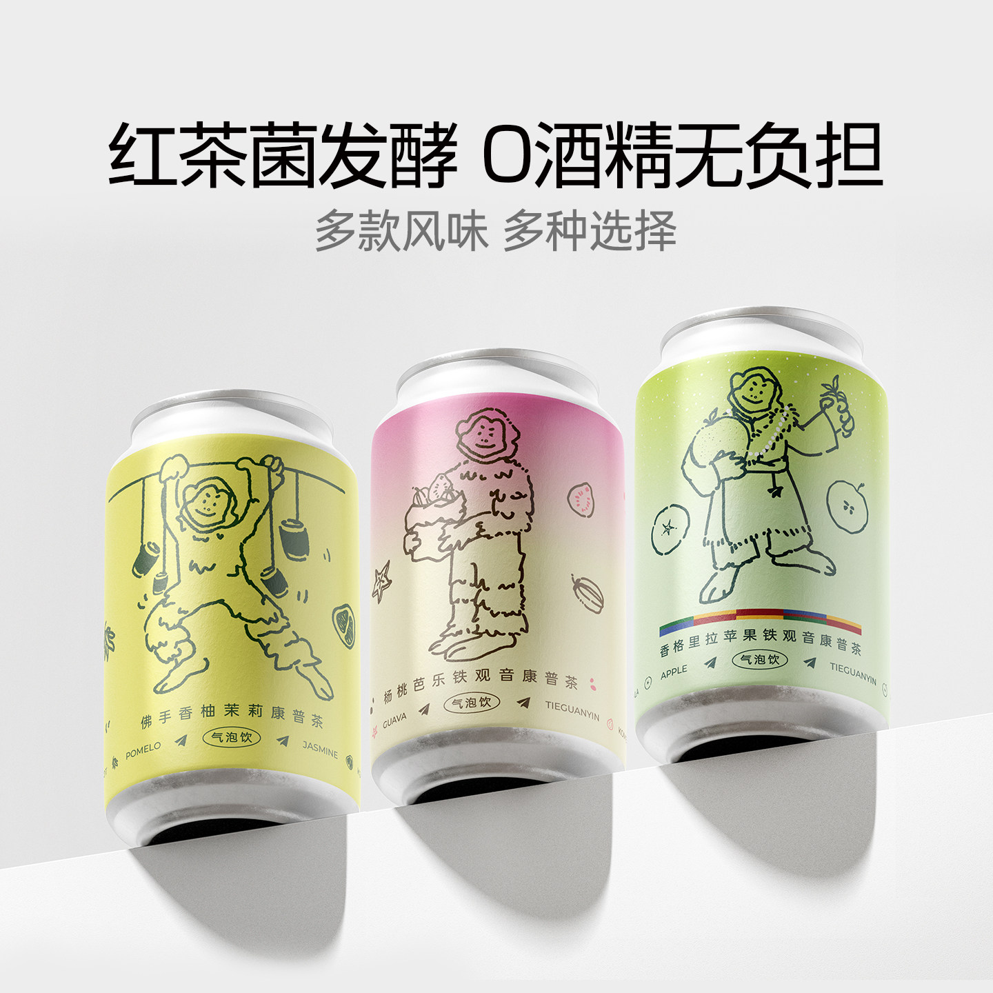 康普茶组合装  红茶菌发酵果味气泡茶饮品 300mL官方旗舰店