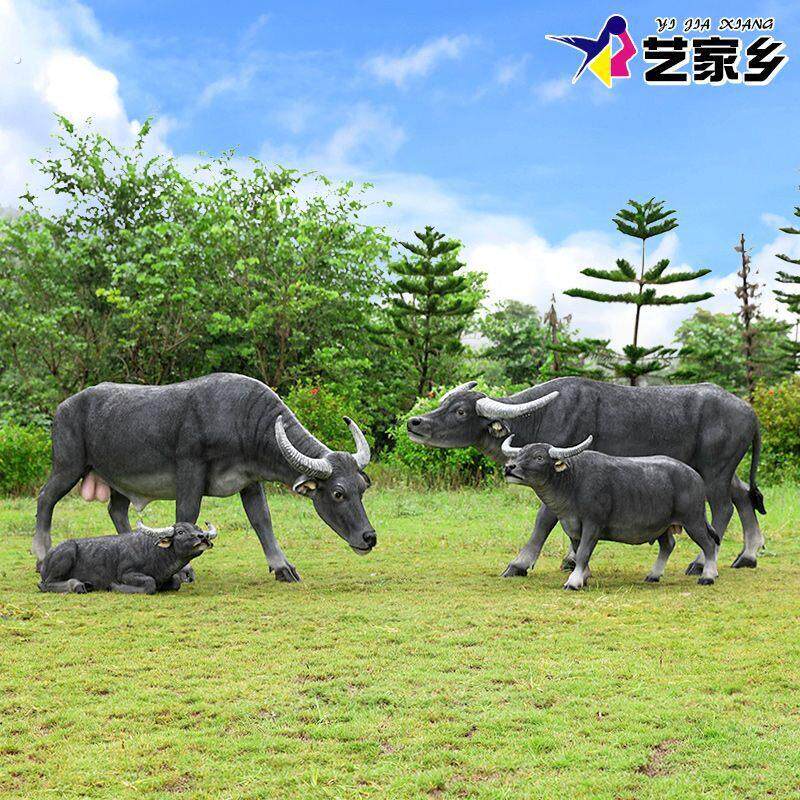 仿真牧童骑水牛雕塑模型玻璃钢动物户外大型田园农耕文化装饰摆件