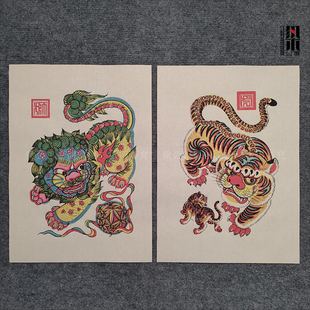 龙年新年春节传统门神财神郁垒神荼仿复古木板年画锺馗魏徵
