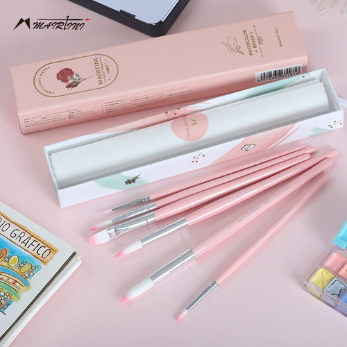 马蒂尼少女粉色高颜值水彩笔水粉笔套装美术专用油画笔工具丙烯笔