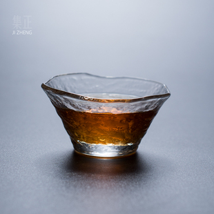 集正 日式锤纹玻璃品茗杯 耐热高硼硅功夫茶杯质感透明小杯子单杯