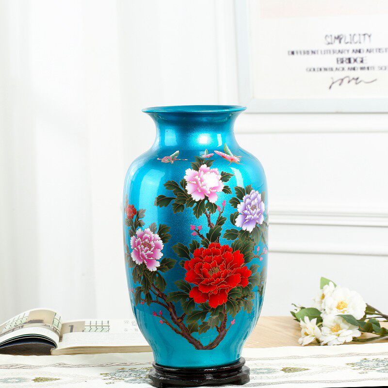 景德镇陶瓷水晶釉花开富贵花瓶落地中式家居客厅装饰品工艺品摆件