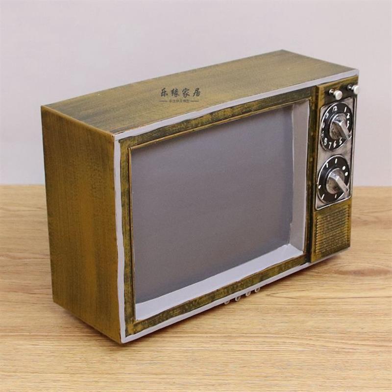 复古铁皮黑白电视机电话机打字机缝纫机模型装饰品酒吧店铺小摆件