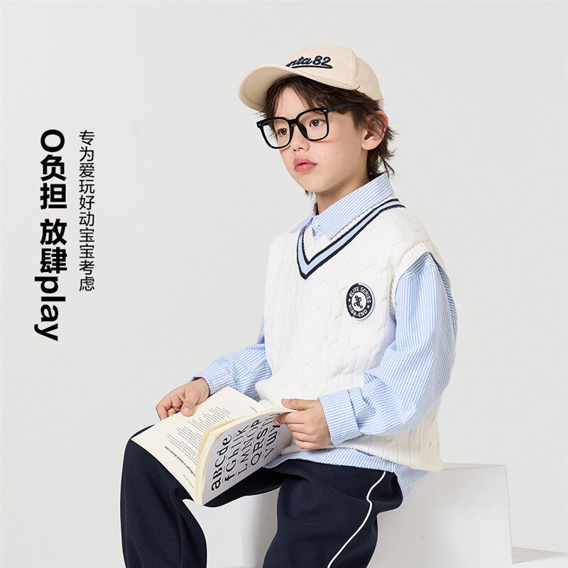 男童学院风马甲儿童针织背心秋装2025新款男孩毛衣宝宝打底衫童装