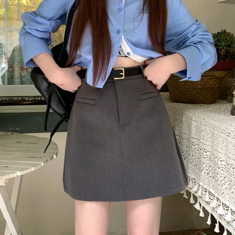 灰色西装短裙女春夏大码高腰显瘦小个子a字包臀短裙高级感半身裙