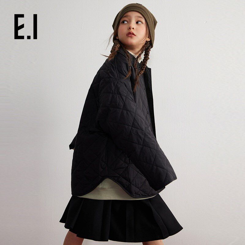 ei童装儿童轻薄款棉服2024秋装新款男女童宽松菱格保暖外套