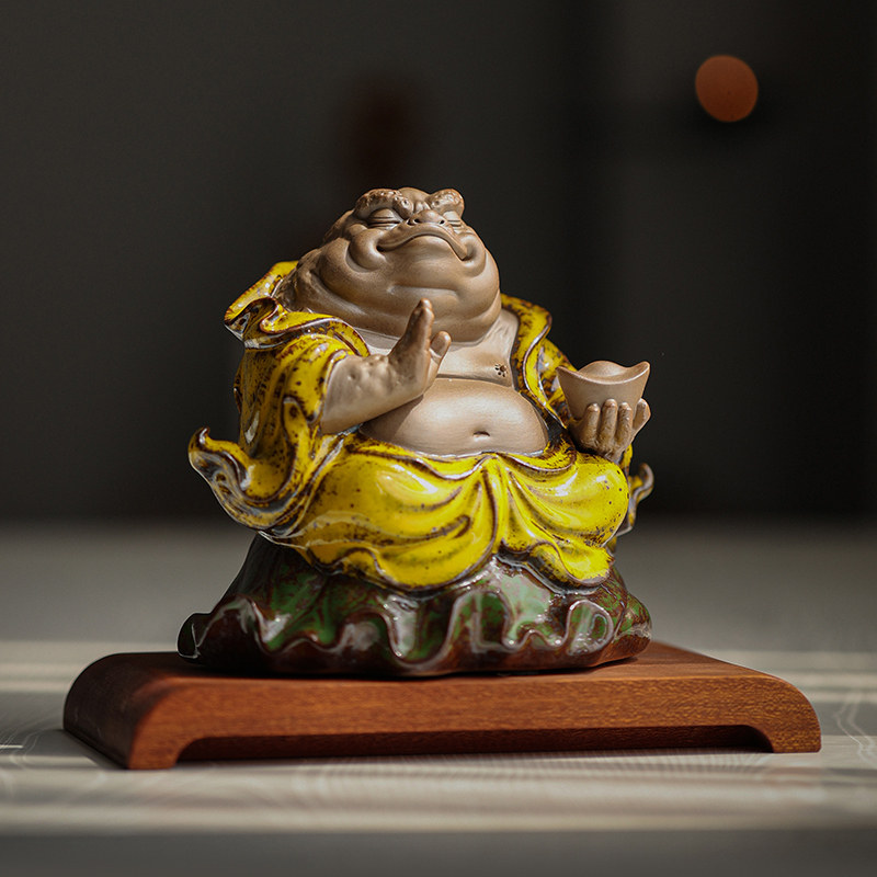 创意招财紫砂金蟾摆件新中式禅意家居客厅桌面装饰陶瓷工艺品蟾仙