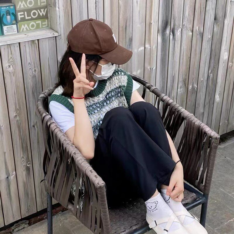 复古流苏针织背心女早秋镂空中长款连衣裙条纹无袖马甲叠穿上衣外