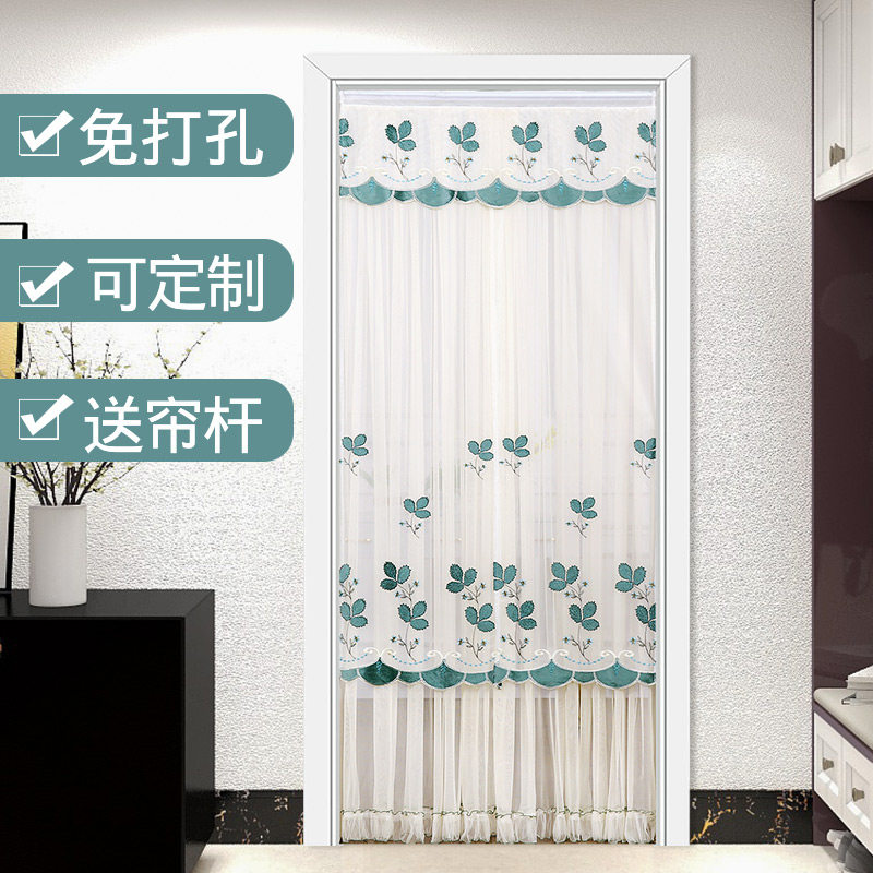四季长门帘防蚊双层纱门帘卧室蕾丝隔断布帘子夏季装饰家用免打孔
