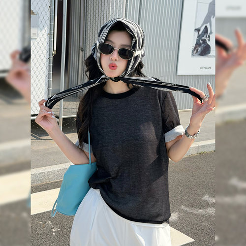 假两件拼接短袖T恤女夏季宽松