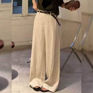 老白不白【立夏】休闲阔腿裤女中高腰显瘦通勤弯刀裤垂感直筒裤