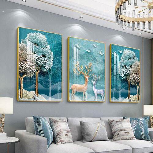 客厅背景墙制饰画墙画客厅装饰画现代简约三联画沙发背景墙挂画北