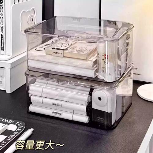 透亮亚克力桌面收纳盒翻盖式防尘整理盒卧室宿舍办公室带盖收纳筐