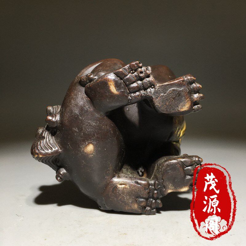 纯铜鎏金瑞兽朝天吼狮子熏香炉摆件家用茶道铜香炉摆件老铜器收藏