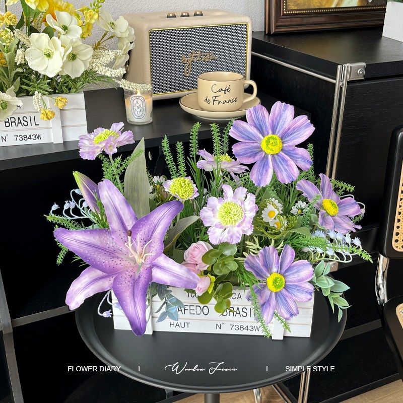 莫奈花园仿真花实木栅栏装饰摆件客厅花园假花花艺摆设绢花装饰花