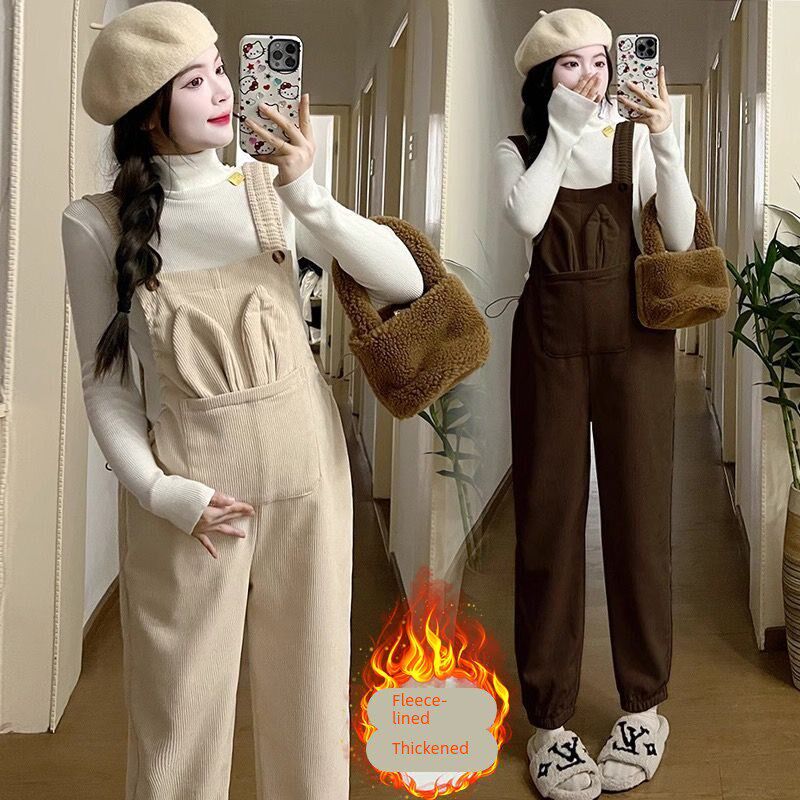冬季灯芯绒孕妇背带裤2025新款时尚休闲孕妇裤子托腹长裤套装外穿