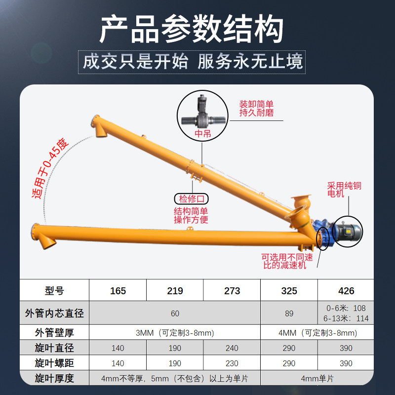 螺旋输送机蛟龙配件水泥煤灰沙子干粉颗粒提升管式小型绞龙上料机