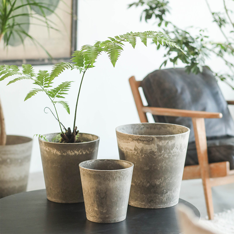 仿石纹树脂花盆大中小号客厅落地复古简约阳台种花创意花器摆件