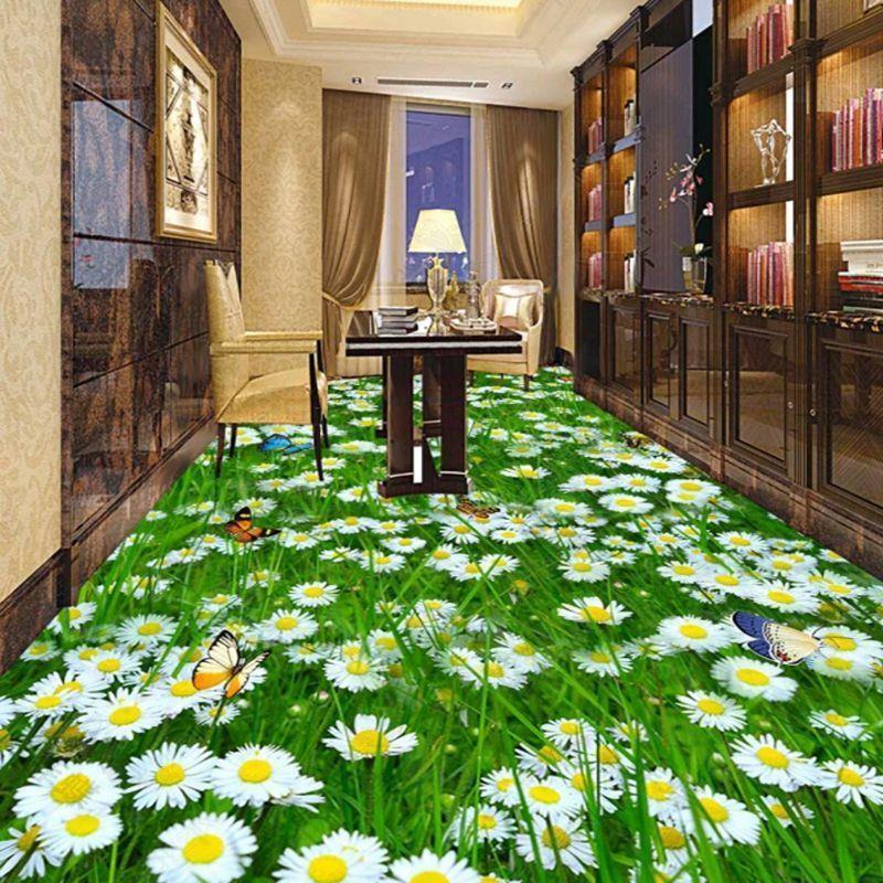 3d立体自粘防水防滑耐磨地板贴阳台过道卫生间草坪贴纸地贴花朵
