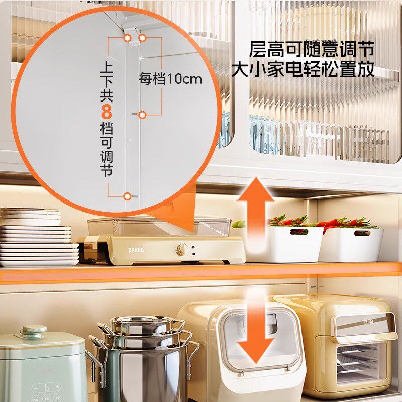 厨房置物架多层落地柜推拉门橱柜家用锅碗烤箱收纳柜多功能储物柜