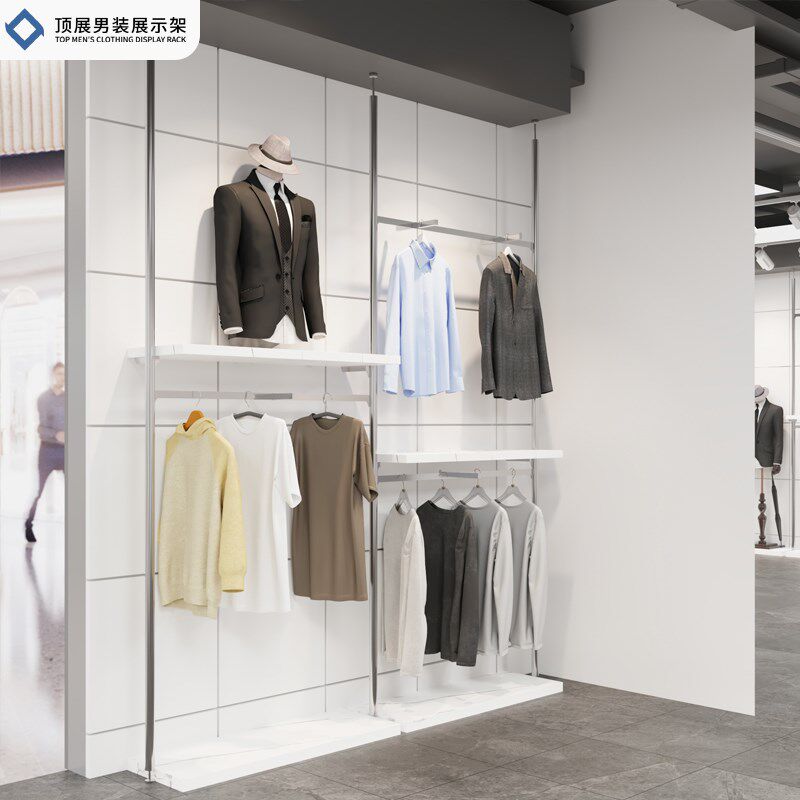男装店服装展示架不锈钢陈列架子上墙货架柜天地柱立柱升降落地式