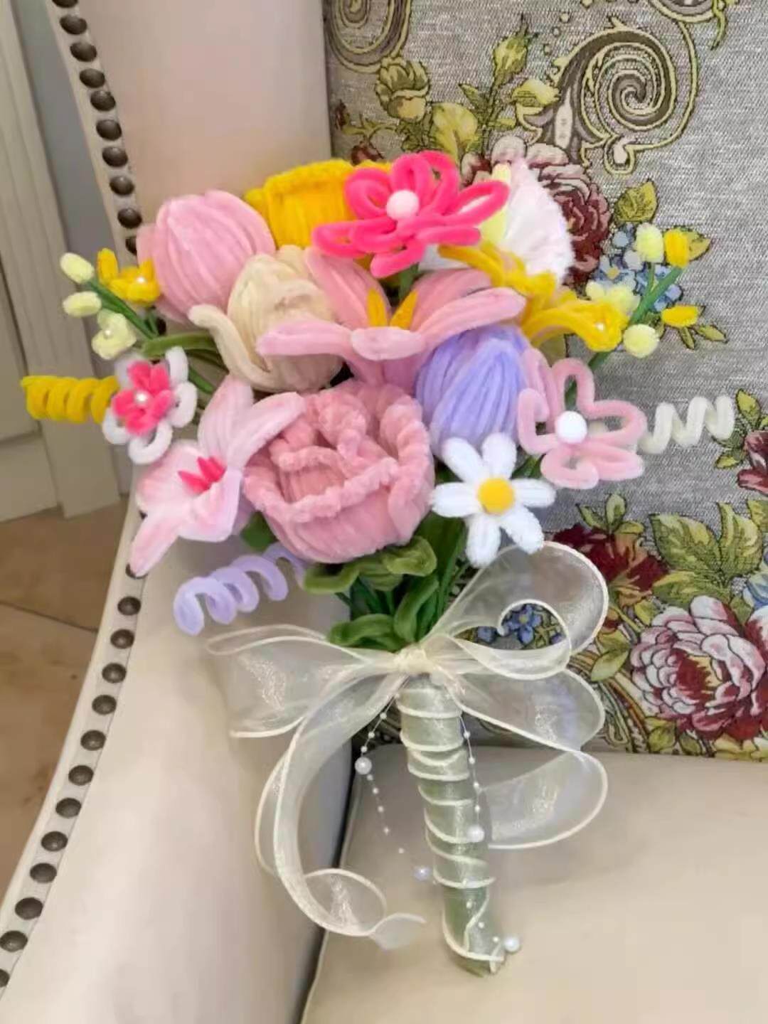 成品扭扭棒鲜花新娘手捧花diy花束创意马卡龙花送朋友个性花束