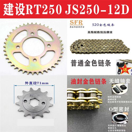 适用建设无界JS250-12D RS250 RT250摩托车链条牙盘三件套链