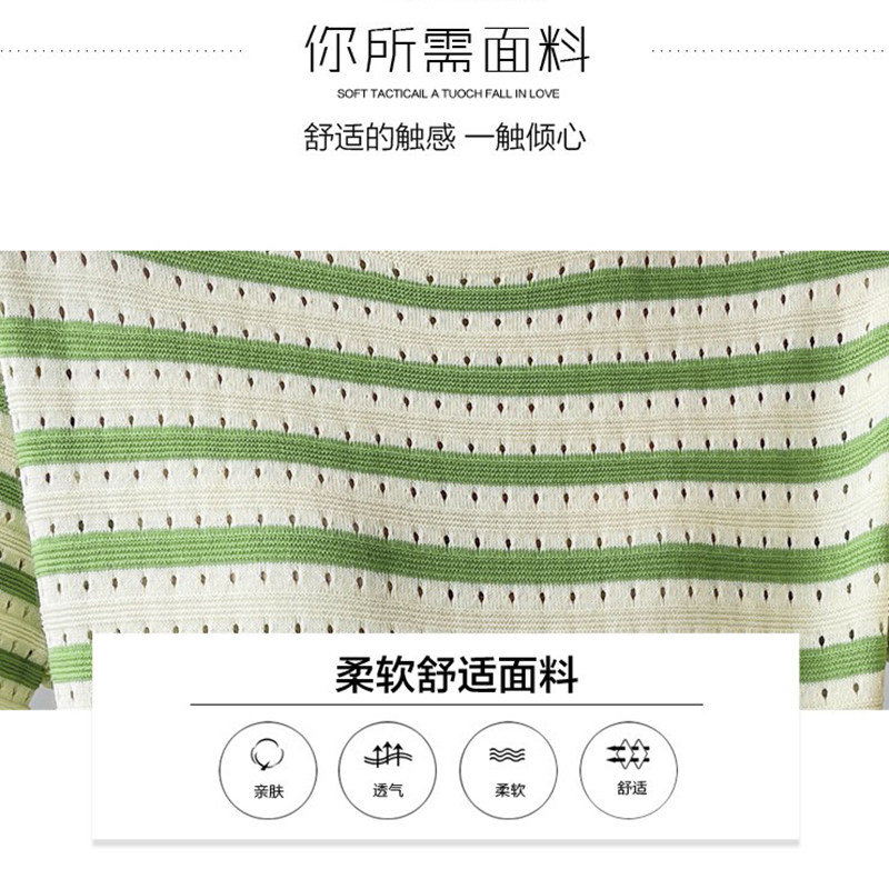 孕妇连衣裙夏短袖薄款条纹POLO领中长款绿色冰丝针织2023新款辣妈