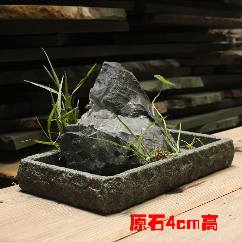 青石盆假山造景石头盆天然石吸水盆石材加工盆器绿枝专用盆浅石槽