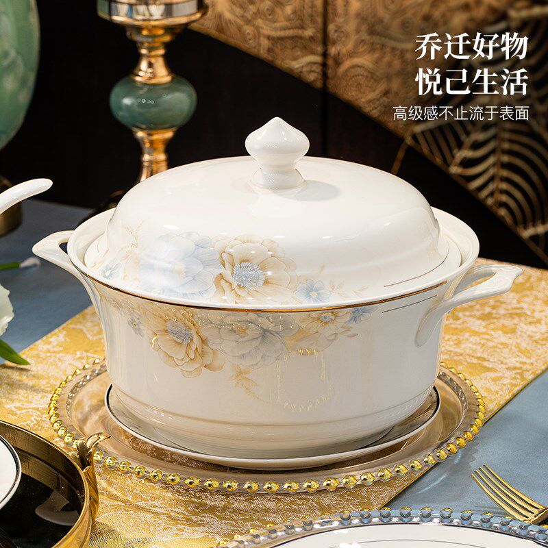 厨具碗碟套装家用景德镇中式一级骨瓷碗盘高级感陶瓷餐具乔迁礼盒