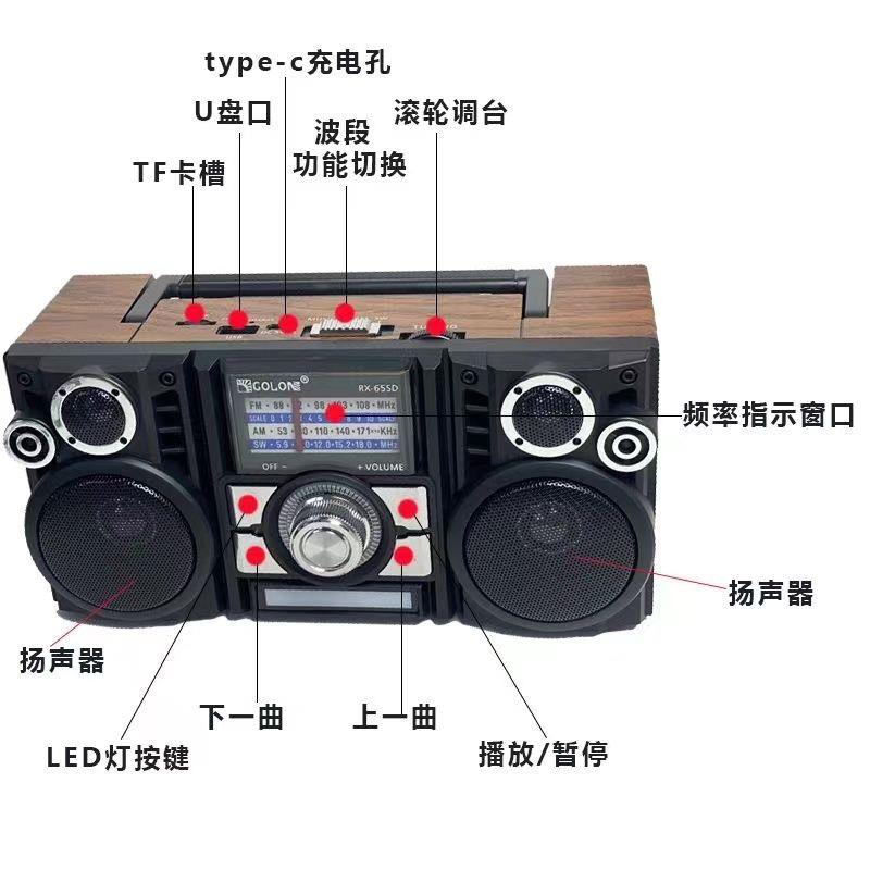RX-65SD复古蓝牙音响AM/FM/SW3手提太阳能户外可携式插卡收音机