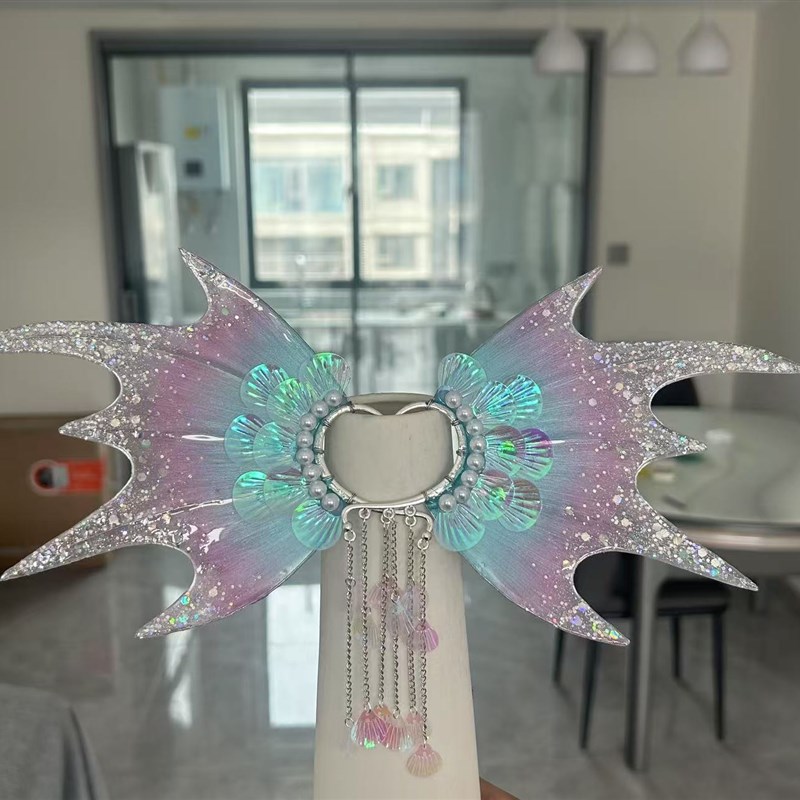 人鱼耳灵鳞舞蹈头饰美人鱼边夹头饰舞台主持走秀造型汉服头饰
