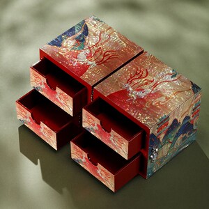 九色鹿螺钿漆器传统工艺品礼品结婚送礼中国风对开首饰盒国潮