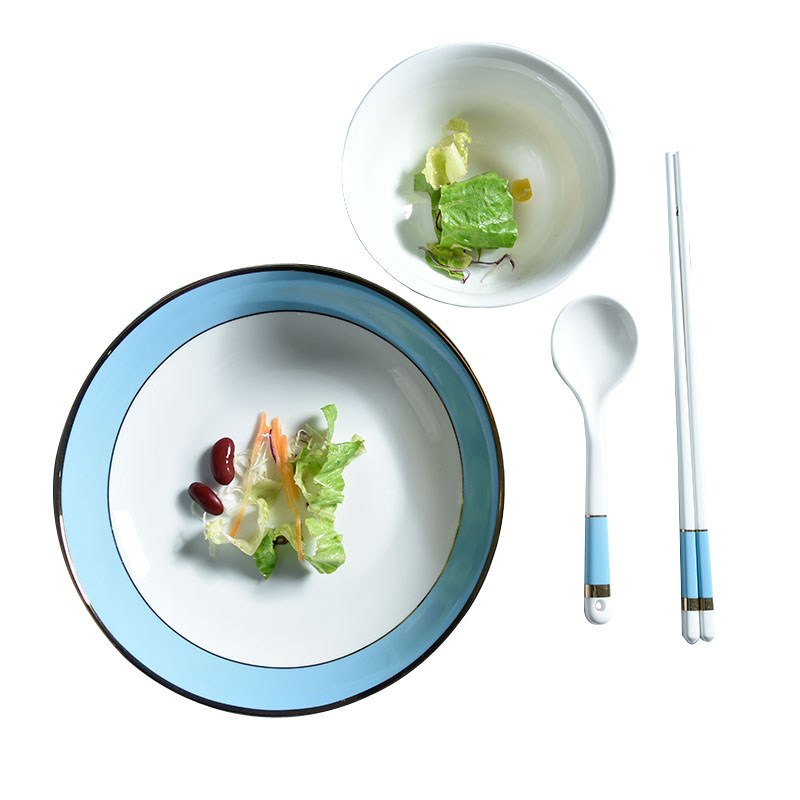 餐具一人食陶瓷骨瓷碗盘勺筷套装创意轻奢网红草莓祖母绿金边高档
