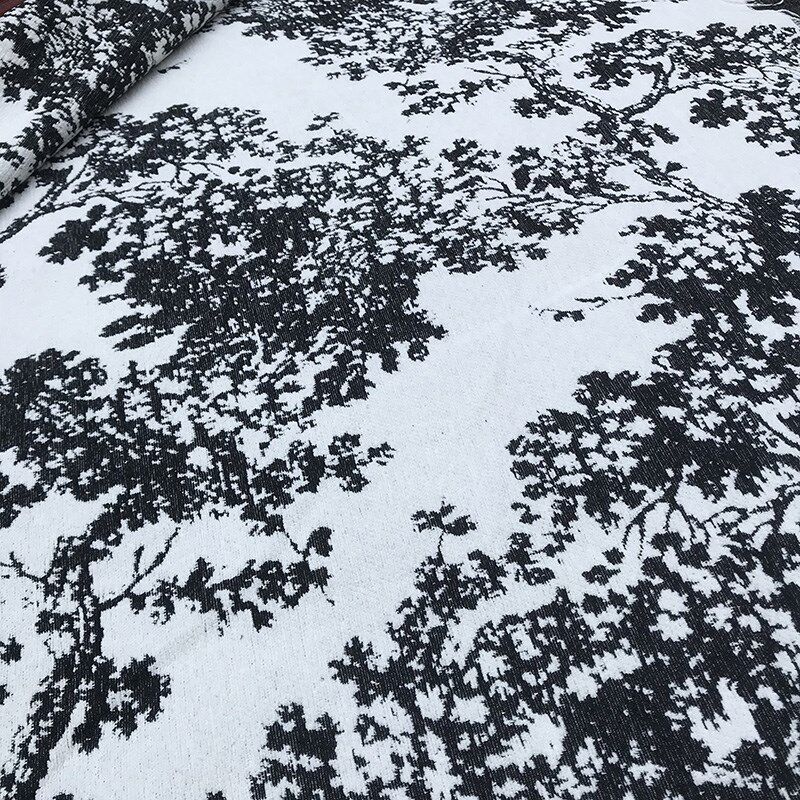 2.8米法式复古黑白大提花雪尼尔布料沙发面料抱枕桌布窗帘沙发巾
