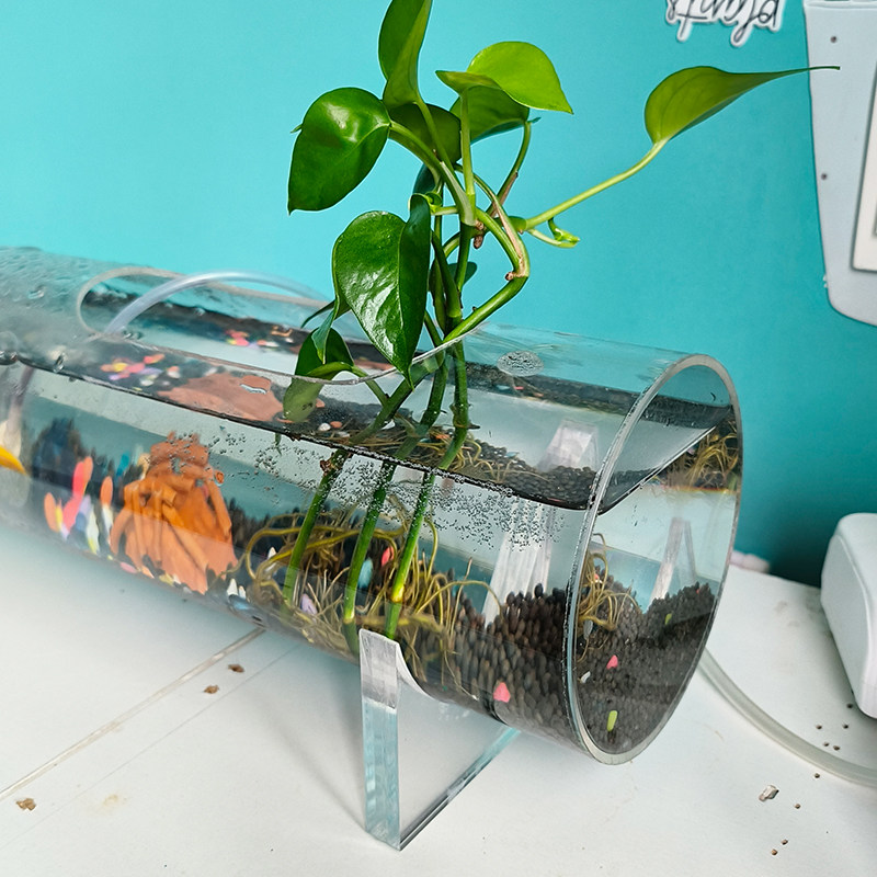 创意亚克力迷你鱼缸简约风格 桌面鱼菜共生鱼缸 可定制长度亚克力