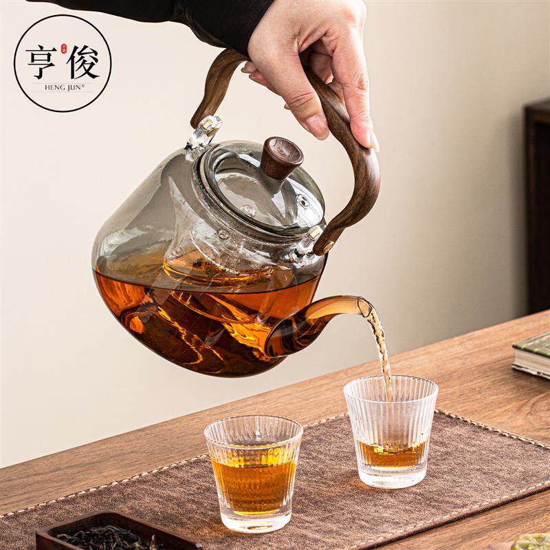 蒸煮一体电陶炉小型方形胡桃木实木煮茶炉煮茶壶养生壶加厚玻璃壶