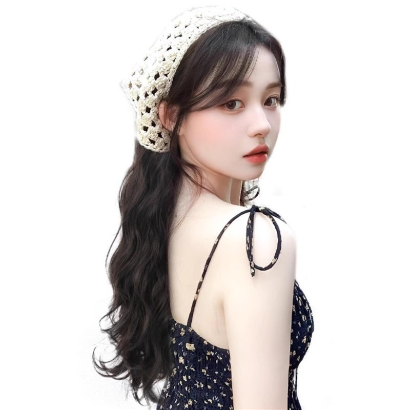 三角头巾假发一体女生夏天发箍款全头套式时尚仿全真长卷发高颅顶