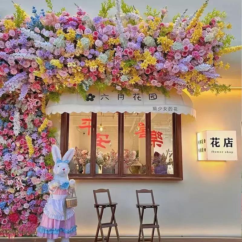 莫奈花园彷真花室内玫瑰挂壁绢花婚礼造景彩色打卡彷真花场景布置
