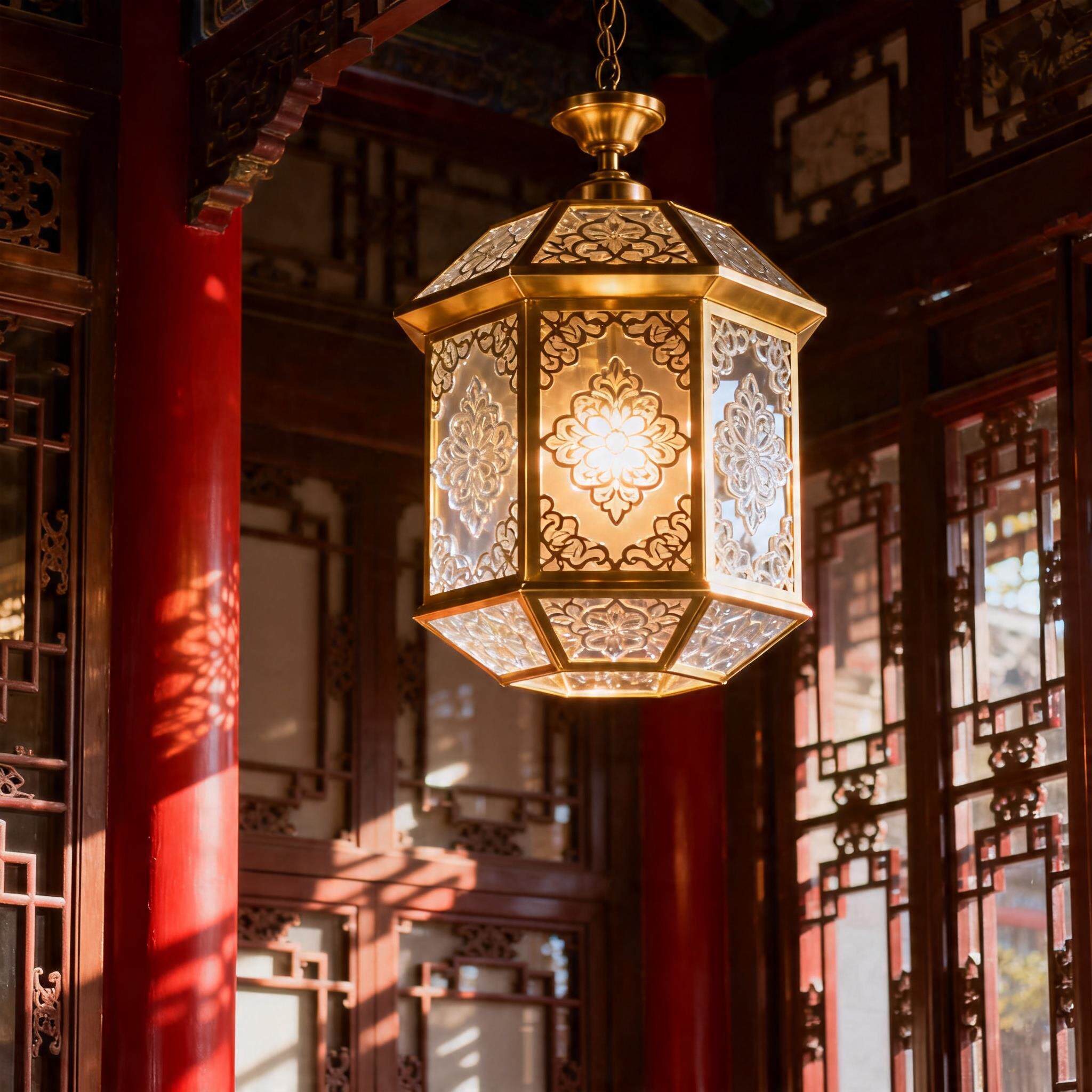 全铜中式彷古吊灯实木饭厅客厅灯具中国风雕花流苏吊灯戏曲风宫灯