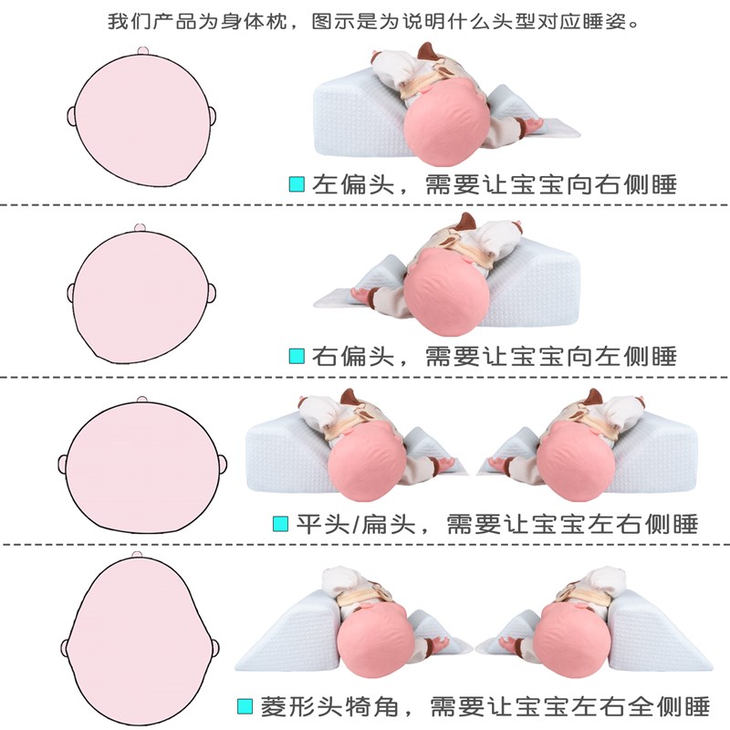 婴儿侧睡枕宝宝定型枕头纠正菱形偏头平头正全侧头侧身护腰糖果枕